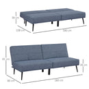 Divano Letto Singolo 180x80x81 cm in Tessuto Effetto Lino Azzurro e Nero