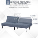 Divano Letto Singolo 180x80x81 cm in Tessuto Effetto Lino Azzurro e Nero