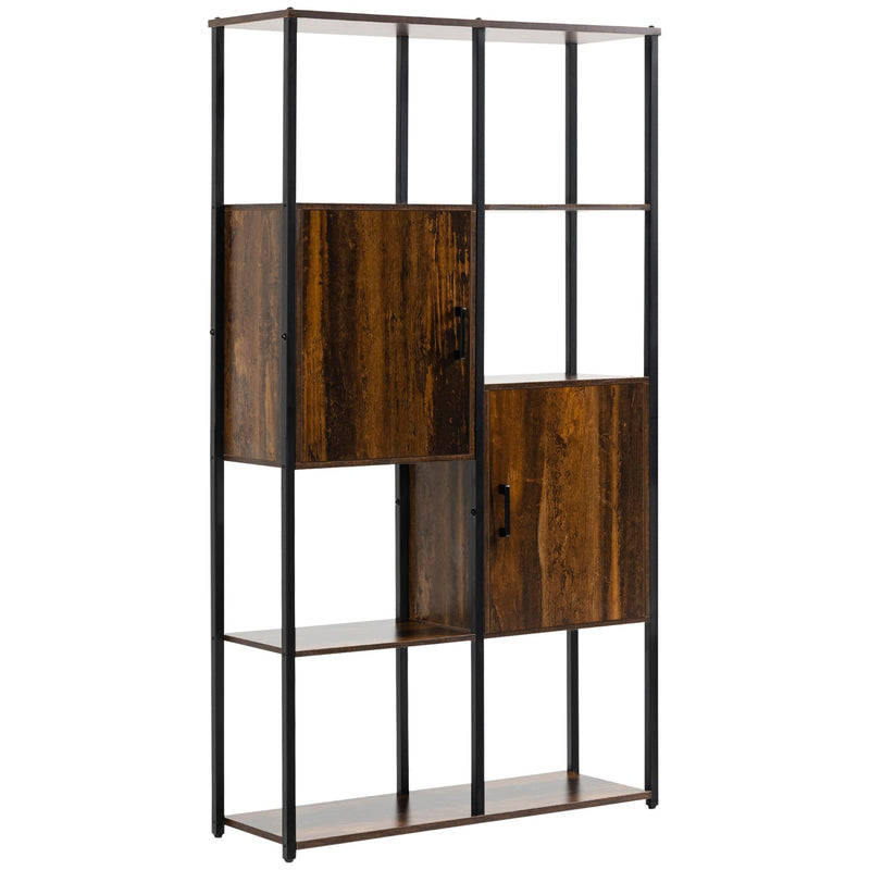 Libreria 4 Ripiani 2 Ante 90x30x159,5 cm in Metallo e Truciolato Nero e Marrone