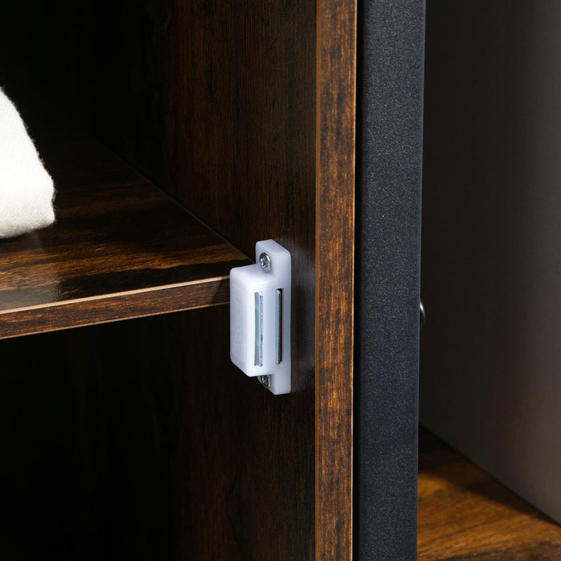 Libreria 4 Ripiani 2 Ante 90x30x159,5 cm in Metallo e Truciolato Nero e Marrone