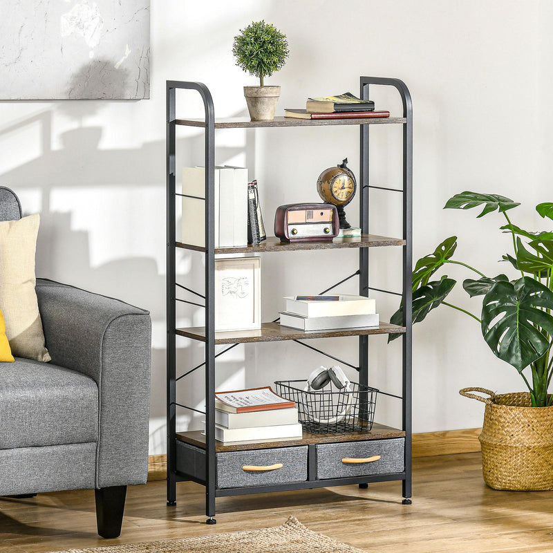 Libreria 4 Scaffali 2 Cassetti 64x27,5x121 cm in Acciaio e Truciolato