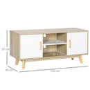 Mobile TV 2 Ripiani 2 Ante 120x40x55 cm per TV fino a 55" in Legno Naturale e Bianco