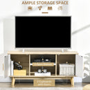 Mobile TV 2 Ripiani 2 Ante 120x40x55 cm per TV fino a 55" in Legno Naturale e Bianco