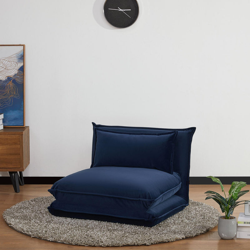 Poltrona da Pavimento 82x76x59 cm in Tessuto Effetto Velluto Blu Scuro