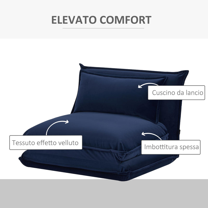 Poltrona da Pavimento 82x76x59 cm in Tessuto Effetto Velluto Blu Scuro
