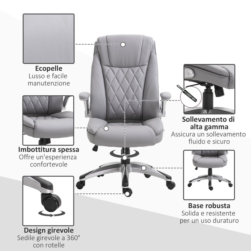 Sedia Poltrona Presidenziale da Ufficio 69,5x76x113-121 cm in Similpelle Grigia