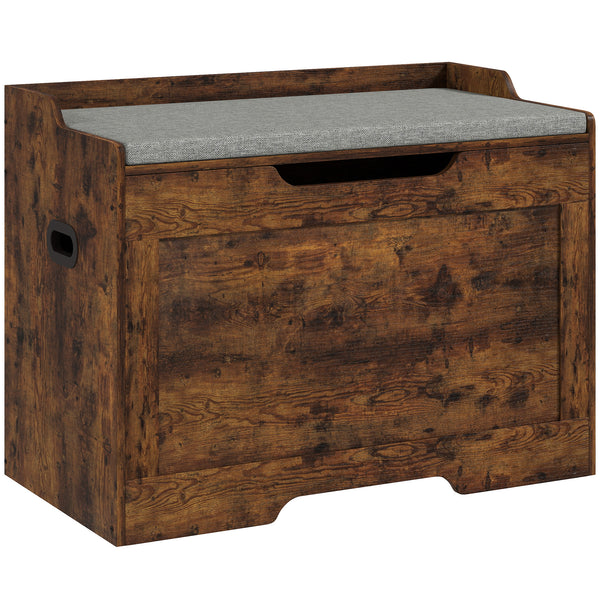 online Panca Contenitore da 103L Multifunzione 75x40x56 cm color Legno con Cuscino in Tessuto Grigio