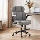 Sedia Ufficio Girevole 70x67x99-108 cm con Braccioli Ribaltabili Altezza Regolabile e Dondolo in Tessuto Effetto Lino Grigio      
