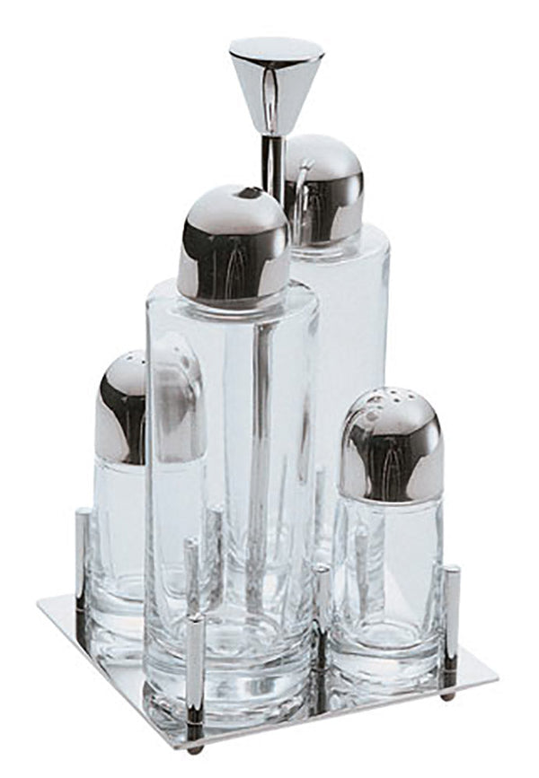 Menage Set Huile Vinaigre Sel Poivre en Verre et Acier Eme Emy prezzo
