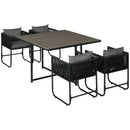 Set Tavolo e 4 Sedie da Giardino con Cuscini in Rattan PE e Acciaio Nero e Grigio Seconda Scelta