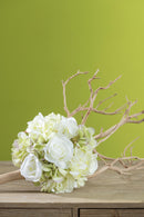 Set 2 Bouquet Artificiali Composto da 11 Fiori di Rose e Ortensie Altezza 20 cm Bianco