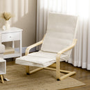Poltrona Relax 66,5x94x100 cm con Poggiapiedi a 5 Livelli in Legno di Betulla e Tessuto Crema  