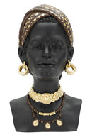 Statua Donna Masai 19x30x18,5 cm in Poliresina Nero/Oro