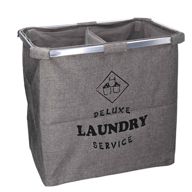 Cesto Portabiancheria in tessuto sacco grigio doppio pieghevole cm 54x34.5xh50.5