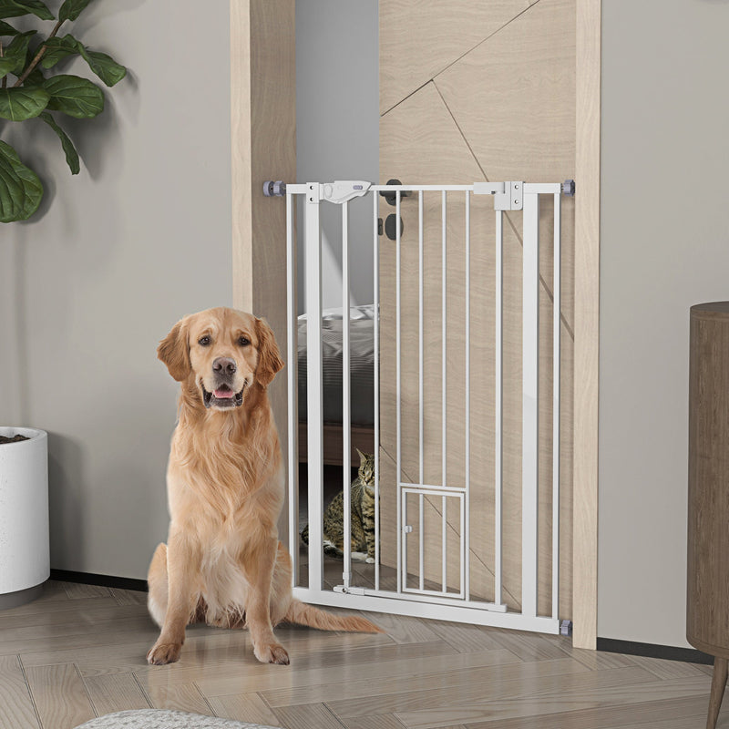Cancelletto per Cani 74-80x104cm Regolabile Alto con Porta Piccola Bianco   