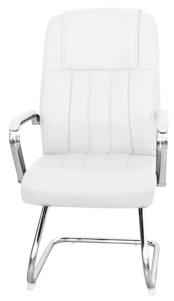 Chaise d'attente de bureau 59x67x105 cm en acier et simili cuir blanc sconto