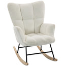 Sedia a Dondolo Imbottita 66x90x90 cm con Tasche Laterali e Schienale Alto in Velluto Teddy Bianco Crema      