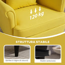 Poltrona con Poggiapiedi in Stile Moderno 75x83x104 cm in Tessuto Effetto Lino e Legno Giallo   