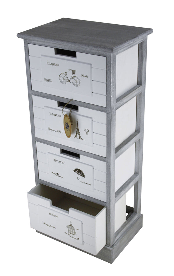 Commode 4 Tiroirs en Bois Massif 38x28x86 cm Fumer Marilyn Gris acquista