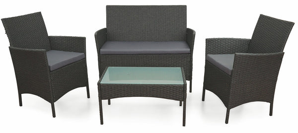 acquista Salon de jardin canapé 2 fauteuils et table basse en polyrotin gris Soriani