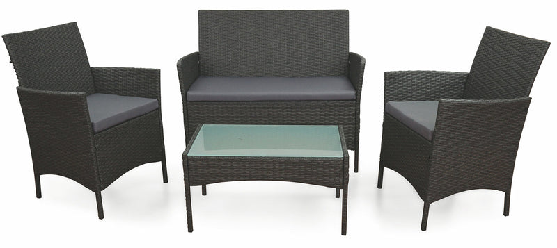 Set da Giardino Divano 2 Poltrone e Tavolino in Polyrattan Soriani Grigio