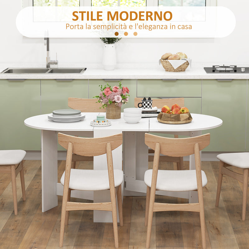 Tavolo Pieghevole da Pranzo 163x80x75 cm con 2 Ribalte Ovale in Legno Bianco  