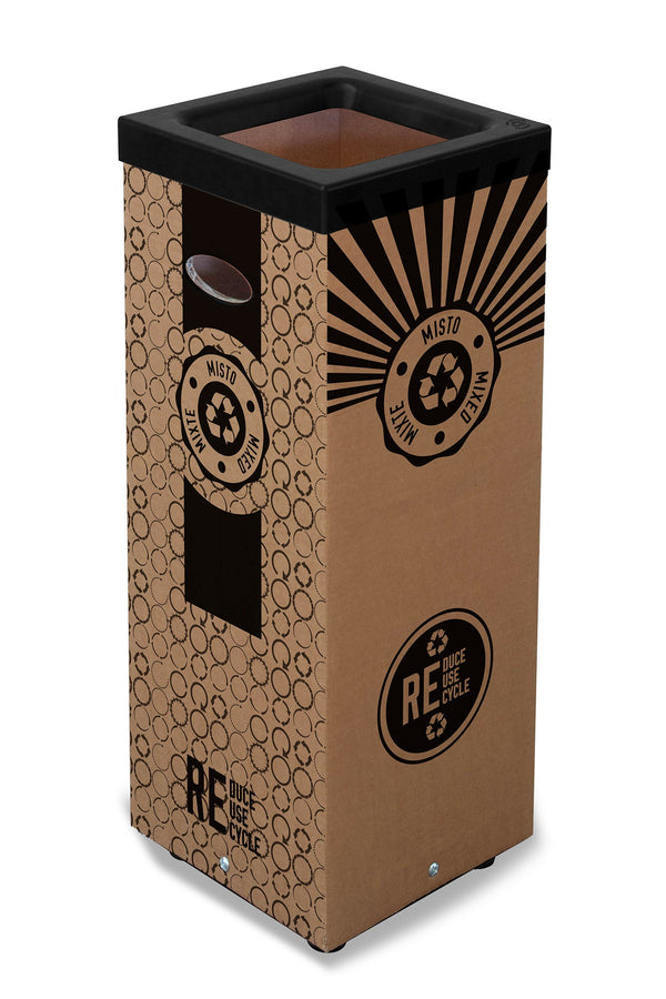 Pattumiera Per Raccolta Rifiuti 28x28xh70 cm in Cartone Con Stampa Grafica Rifiuto Misto Beige sconto