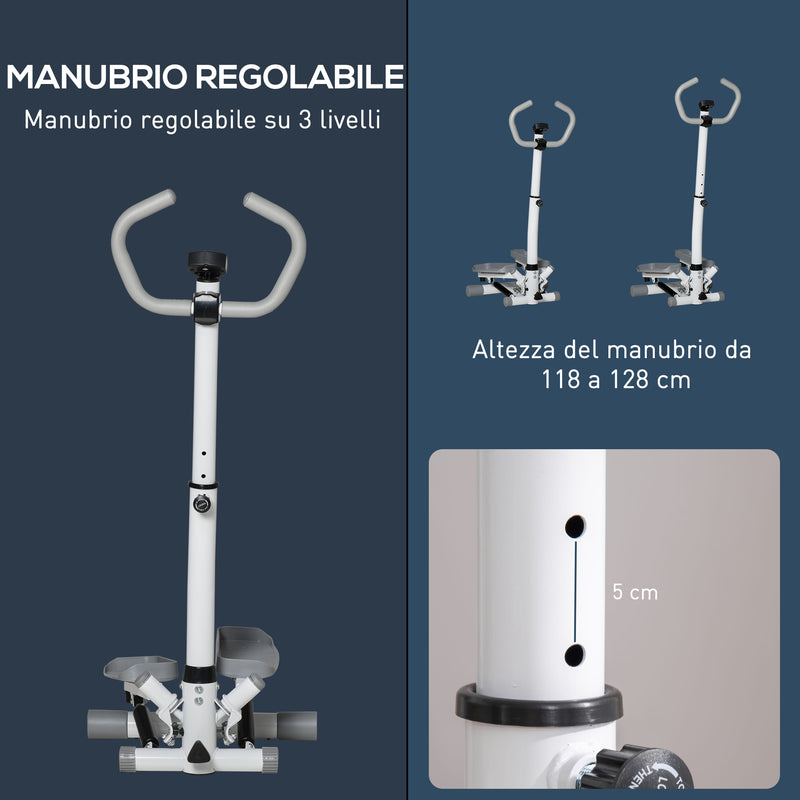 Stepper con Monitor LCD Manubrio Regolabile ed Elastici in Acciaio e ABS Bianco e Grigio      