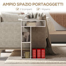 Tavolino da Soggiorno 40x30x69 cm con Rotelle e Mensola Aperta a Forma di C in Legno Bianco      