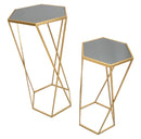 Set 2 Tavolini Esagonal Ø50 cm e Ø40 cm in Ferro e MDF Oro