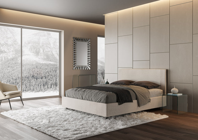 Letto Matrimoniale con Testata e Alzata Comoda Imbottito in Tessuto Labirinto Rosal Bianco Varie Misure