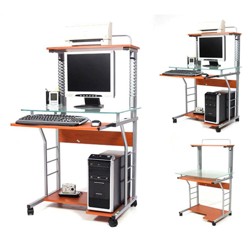 Scrivania Porta Pc 70x55xH130 cm in Vetro con Portatastiera Swift Ciliegio