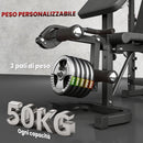 Panca Multifunzione Regolabile 187x140x117-136 cm con Rack Bilanciere in Acciaio e PU Grigio e Nero      