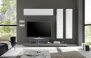 Parete Attrezzata Mobili Salotto 3 Mobili Sospesi 1 Mobile TV Mensola 185x225x51cm TFT  Cube Bianco Lucido e Quercia Grigio