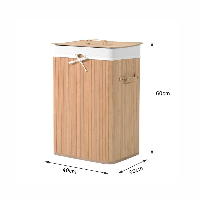 Cesta Portabiancheria 40x30x60 cm in Bambù con Coperchio e Fodera Rimovibile 