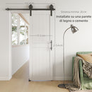 Porta Scorrevole in Stile Country 71,5x213,4 cm con Binario e Maniglia in Legno e Acciaio Bianco e Nero      