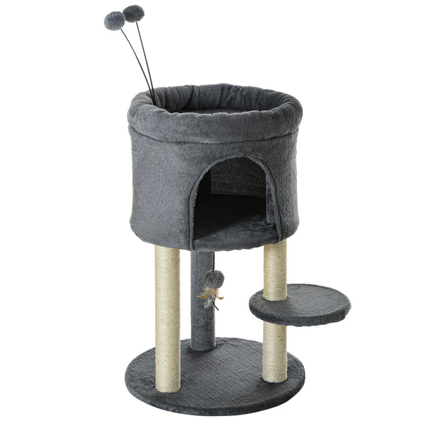Arbre à Griffer pour Chats 44,5x44,5x73,5 cm avec Maisonnette et Lit en Poteaux Sisal et Boules Grises online