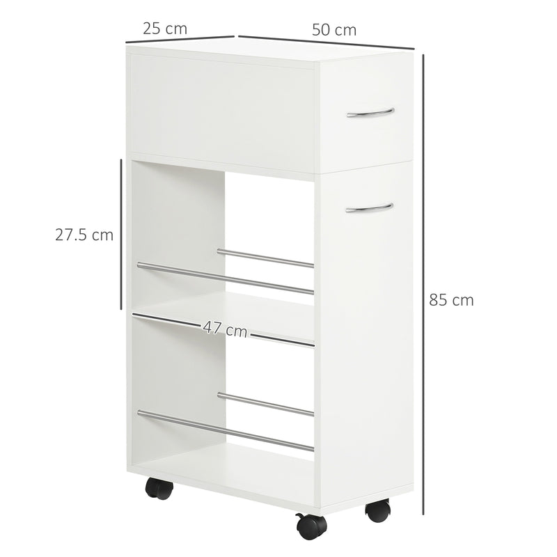 Carrello da Cucina con 2 Ripiani 25x50x85 cm in Truciolato e Acciaio Inox in Truciolato e Acciaio Inox
