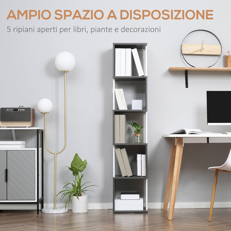 Libreria Moderna Salvaspazio a 5 Ripiani 33x28x161 cm in Legno Grigio e Bianco