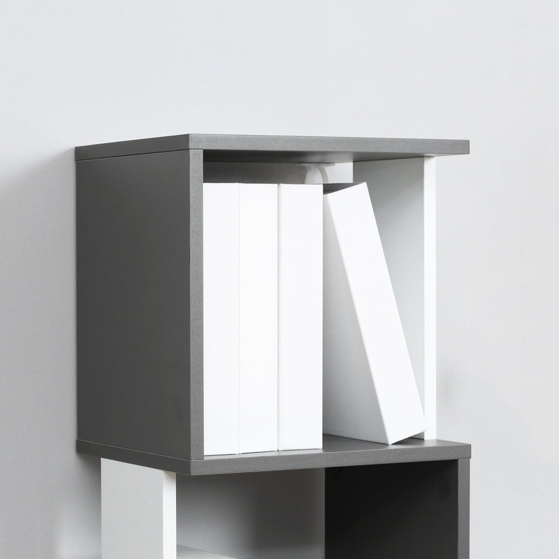 Libreria Moderna Salvaspazio a 5 Ripiani 33x28x161 cm in Legno Grigio e Bianco