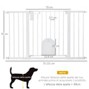 Cancelletto per Cani Estensibile con Porta a Chiusura Automatica 75-131x76 cm in Metallo e ABS Bianco