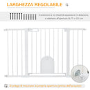 Cancelletto per Cani Estensibile con Porta a Chiusura Automatica 75-131x76 cm in Metallo e ABS Bianco