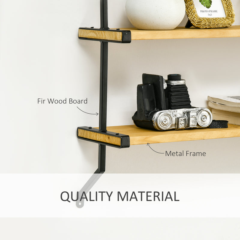 Libreria Moderna Sospesa a Scaletta 51x15x63,5 cm in Legno Naturale e Metallo