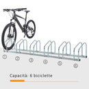 Rastrelliera Porta Biciclette 6 Posti 179x33x27 cm in Acciaio Argento