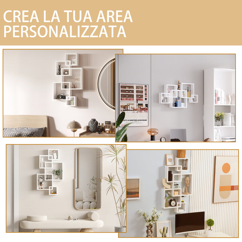 Libreria Moderna Sospesa con 5 Cubi Intrecciati 49,5x10,2x86 cm in Legno Bianco