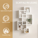 Libreria Moderna Sospesa con 5 Cubi Intrecciati 49,5x10,2x86 cm in Legno Bianco