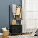 Appendiabiti da Terra con Mobile 6 Cassetti  63,5x40x172,5 cm in Tessuto e Ripiano Aperto Nero e Marrone