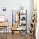 Appendiabiti da Terra con Barra e 5 Ripiani 101x39x160 cm in Legno e Acciaio  Marrone e Nero