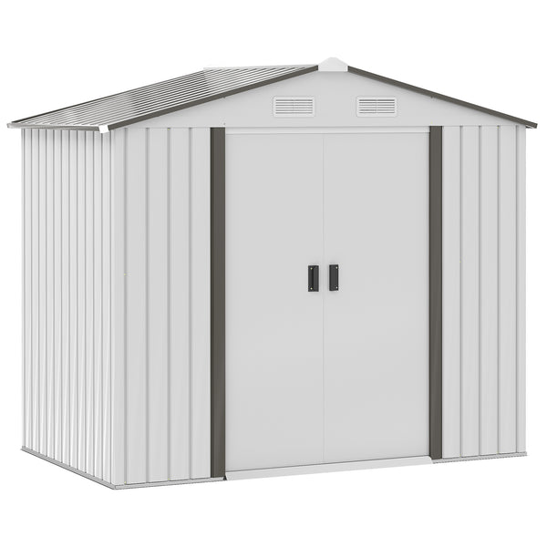 sconto Abri de Jardin pour Outils 213x130x185 cm avec Portes Coulissantes en Acier Blanc
