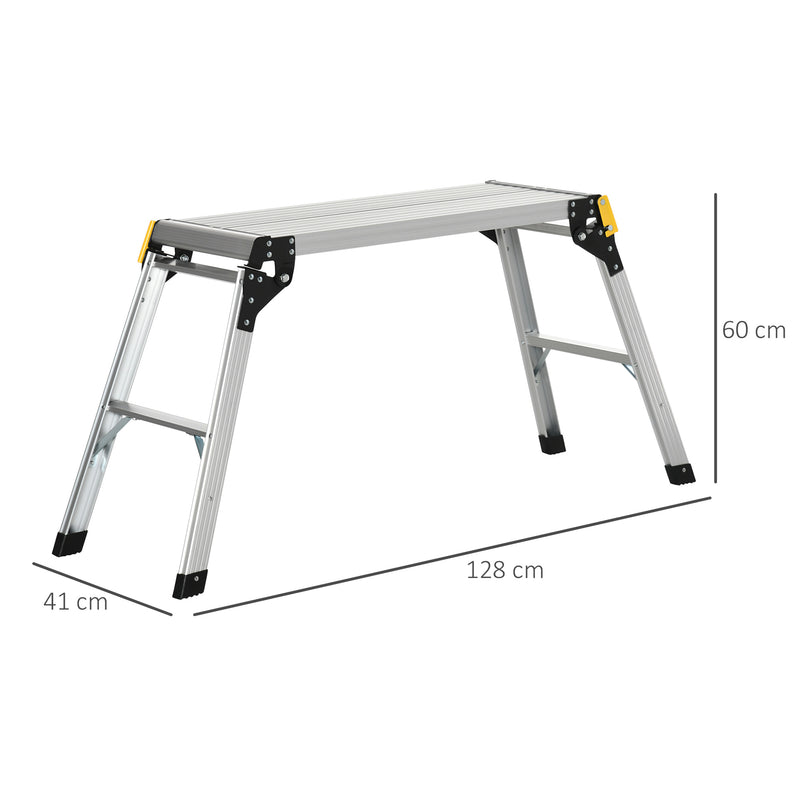 Piattaforma di Lavoro Pieghevole con 4 Piedi Protettivi 128x41x60 cm in Alluminio Argento